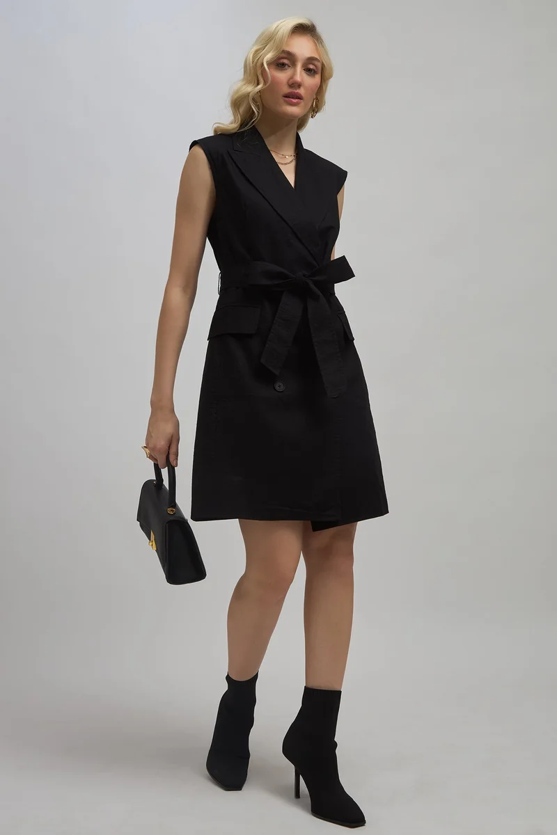 Virgio  Solid Linen Double Breasted Blazer Dress for Women for Women | Best Price UAE