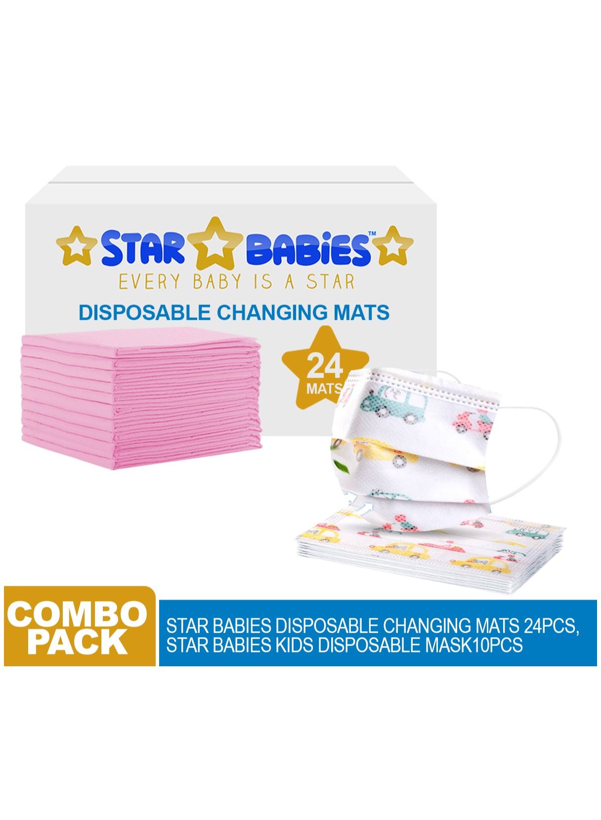 Star Babies Combo Changing mat 24pcs, Disposable mask 10pcs