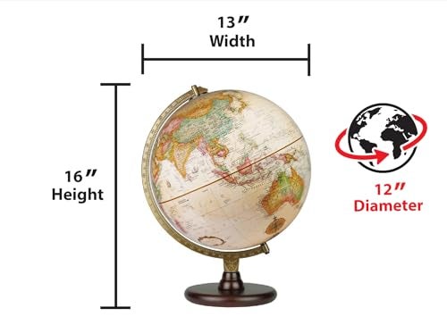 Replogle Piedmont 12 Diameter Globe USA Cartography with Raised Mountain Relief and Solid Woodl Base and RiserThe successful blend of an antiqueocean 12 globe ball attractive mahogany stained finish and painted diecast semimeridian make this a perfect globe for any setting - Image 5