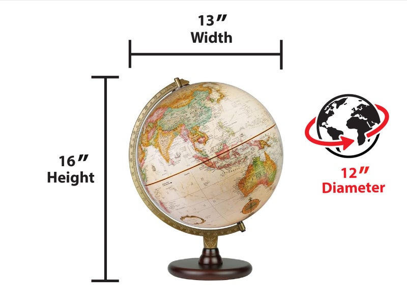 Replogle Piedmont 12 Diameter Globe USA Cartography with Raised Mountain Relief and Solid Woodl Base and RiserThe successful blend of an antiqueocean 12 globe ball attractive mahogany stained finish and painted diecast semimeridian make this a perfect globe for any setting - Image 3