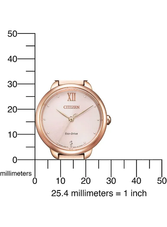 سيتيزن Women's Stainless Steel with Sakura Pink Gold Plating Strap Eco-Drive Standard Watch EM0922-81X - 28 mm