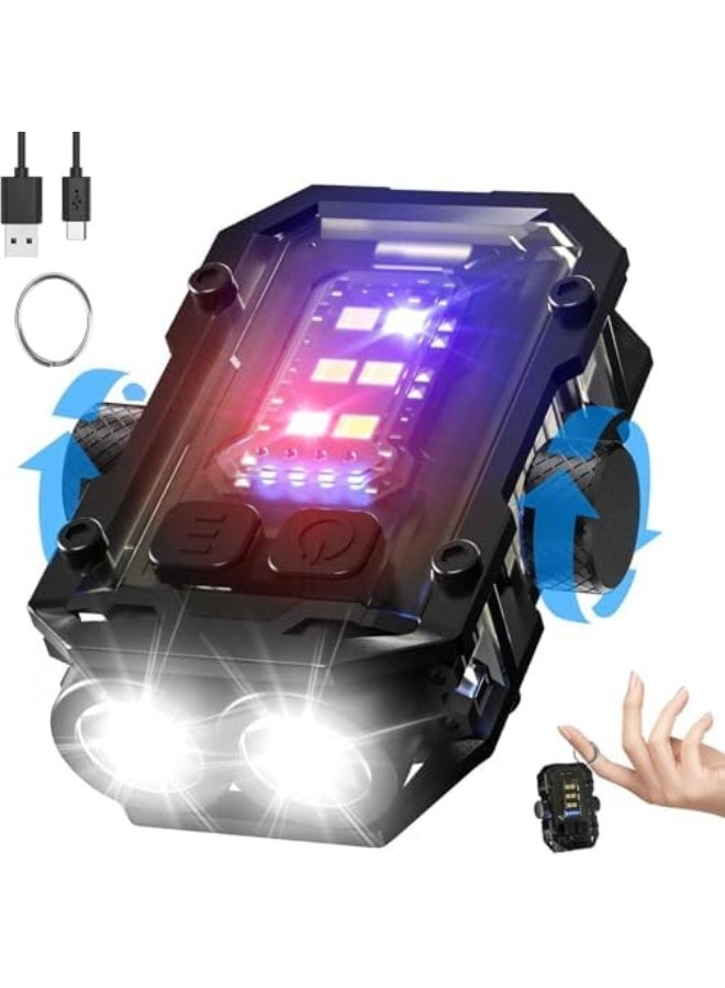 360 Degree Rotation Flashlight, LED Mini EDC Flashlight with Fingertip Gyroscope, with Red Blue Flash Light, USB C Rechargeable Portable Flashlights for Camping Hiking Emergency (Black) - Image 2