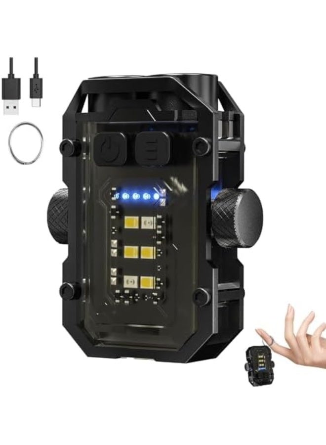 360 Degree Rotation Flashlight, LED Mini EDC Flashlight with Fingertip Gyroscope, with Red Blue Flash Light, USB C Rechargeable Portable Flashlights for Camping Hiking Emergency (Black) - Image 1