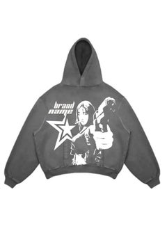 New Hiphop Green Zip Hoodie Men Urban Harajuku Anime Print Long Sleeve 10 Black Washed Old Hoodie