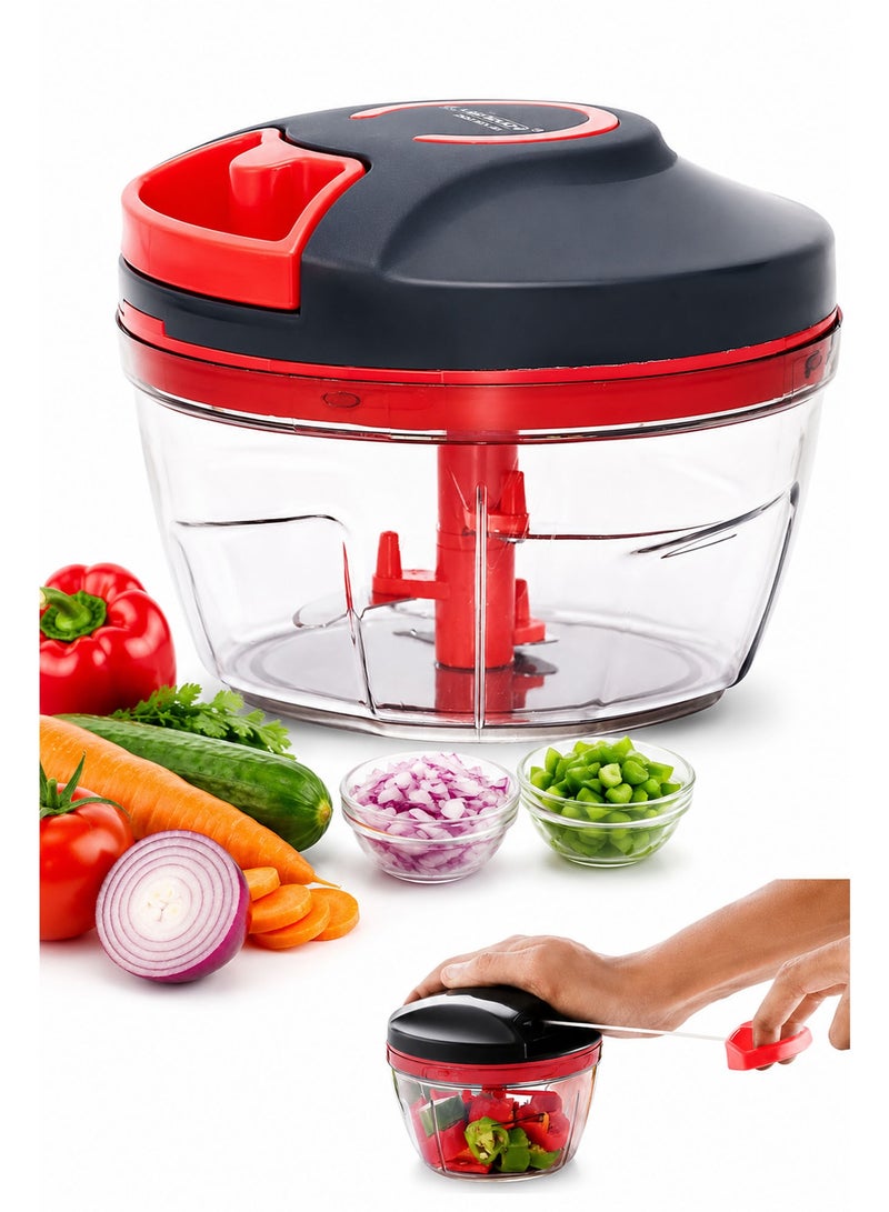 Manual Pull Chopper 450ML, Hand Pull Food Chopper with 4 Stainless Steel Blades, BPA-Free Vegetable Cutter & Mini Food Processor for Onion, Garlic, Fruits, Herbs & Nuts - Image 1