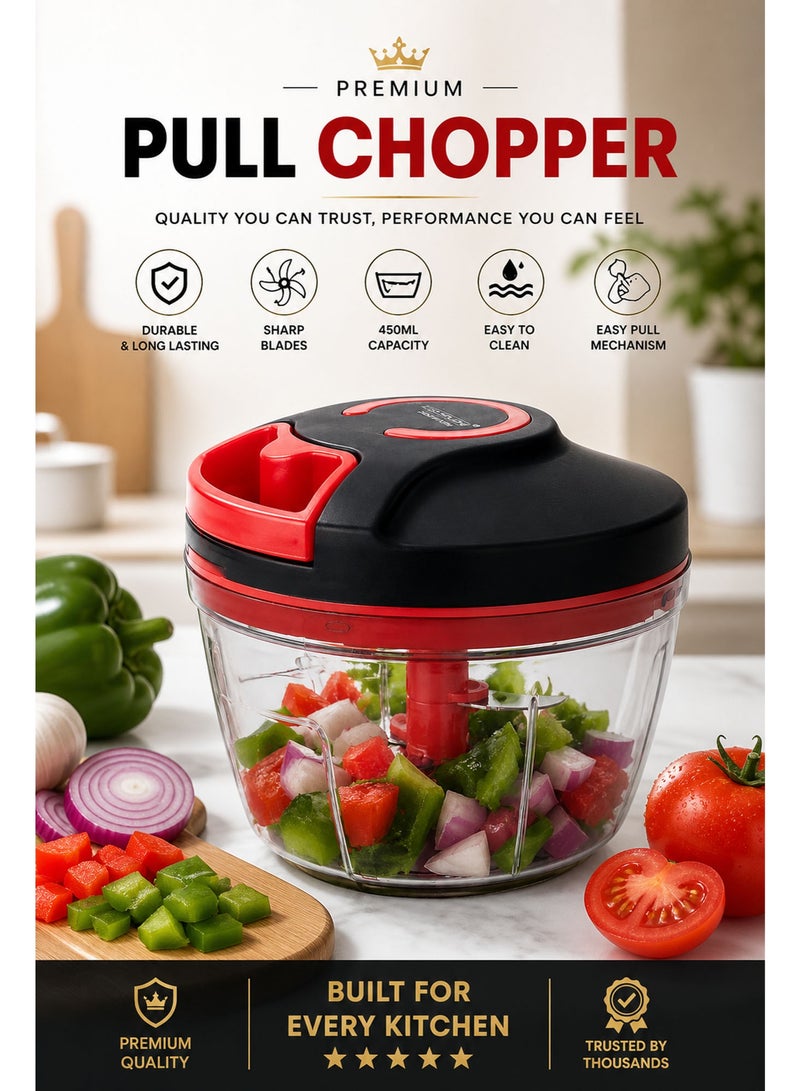 Manual Pull Chopper 450ML, Hand Pull Food Chopper with 4 Stainless Steel Blades, BPA-Free Vegetable Cutter & Mini Food Processor for Onion, Garlic, Fruits, Herbs & Nuts - Image 3