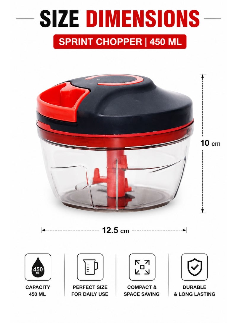 Manual Pull Chopper 450ML, Hand Pull Food Chopper with 4 Stainless Steel Blades, BPA-Free Vegetable Cutter & Mini Food Processor for Onion, Garlic, Fruits, Herbs & Nuts - Image 5