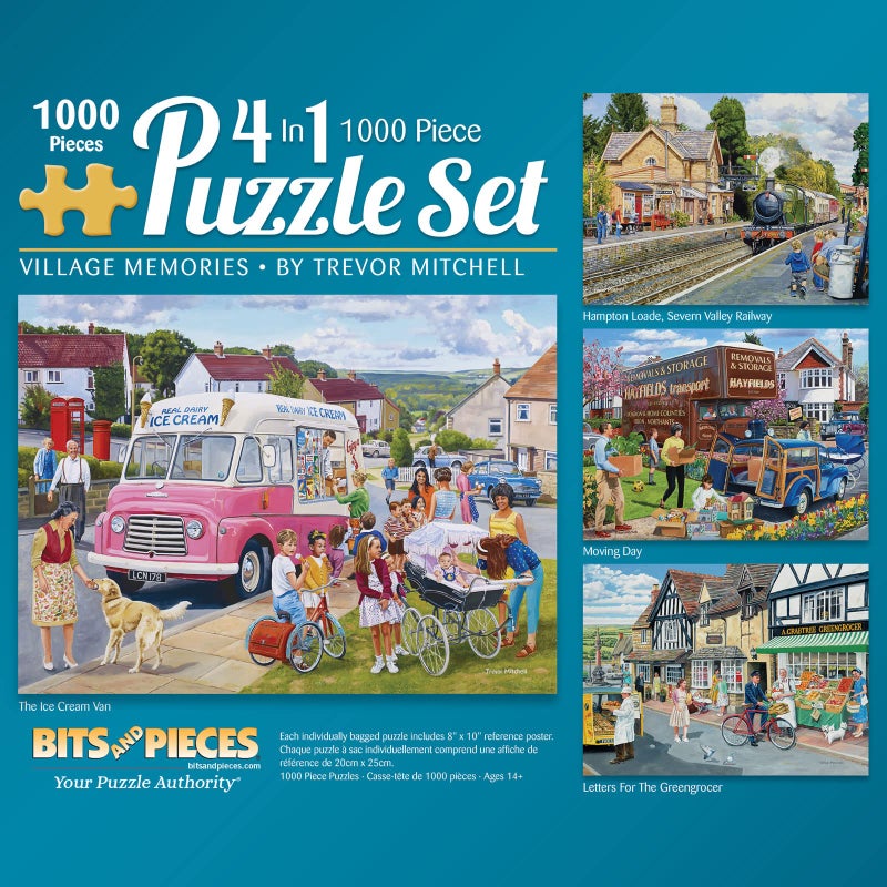 Bits and Pieces  4in1 MultiPack 1000 Piece Jigsaw Puzzles for Adults  1000 pc Village Memories Puzzle Set Bundle by Trevor Mitchell  20 x 27 51cm x 69cm - Image 1