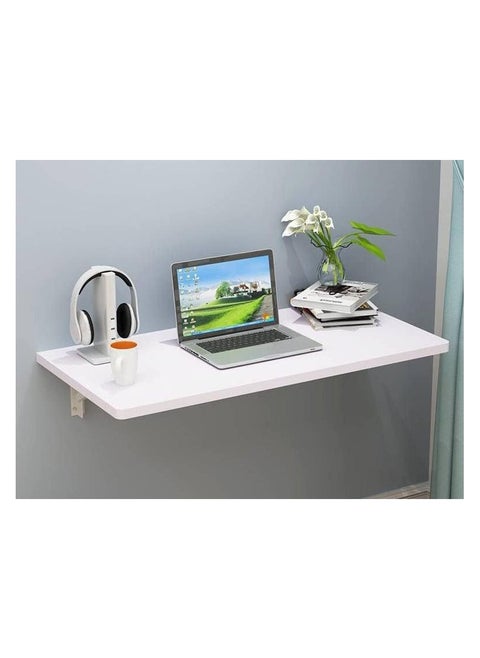 Computer Wall Mount Stand Folding Wall-Mounted Drop-Leaf Table - Metal Folding Shelf Bench Table Bracket (30 x 60cm) White