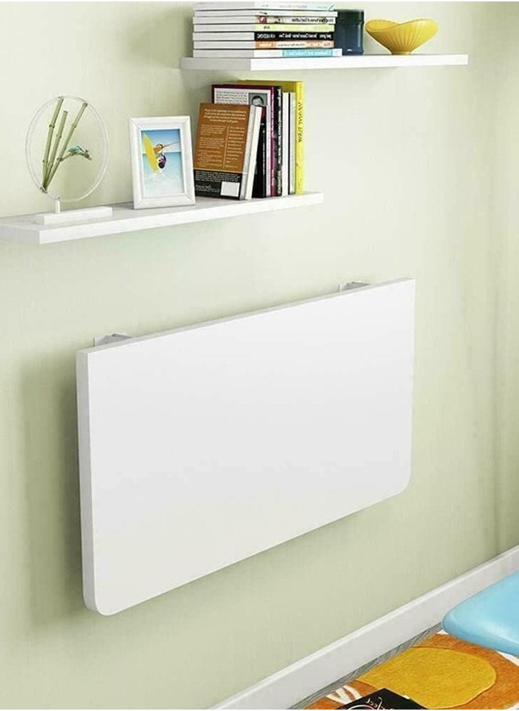 VITION - Computer Wall Mount Stand Folding Wall-Mounted Drop-Leaf Table - Metal Folding Shelf Bench Table Bracket (30 x 60cm) White - Image 1