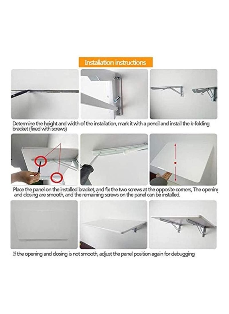 VITION - Computer Wall Mount Stand Folding Wall-Mounted Drop-Leaf Table - Metal Folding Shelf Bench Table Bracket (30 x 60cm) White - Image 1