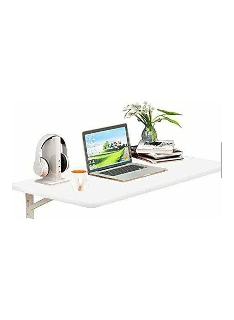 VITION - Computer Wall Mount Stand Folding Wall-Mounted Drop-Leaf Table - Metal Folding Shelf Bench Table Bracket (30 x 60cm) White - Image 1