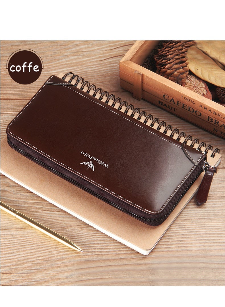 William Polo Genuine Leather Retro Wallet Long Handbag 2025 New Zipper Leather Wallet Men's Card Bag Multi functional Handbag - Image 3