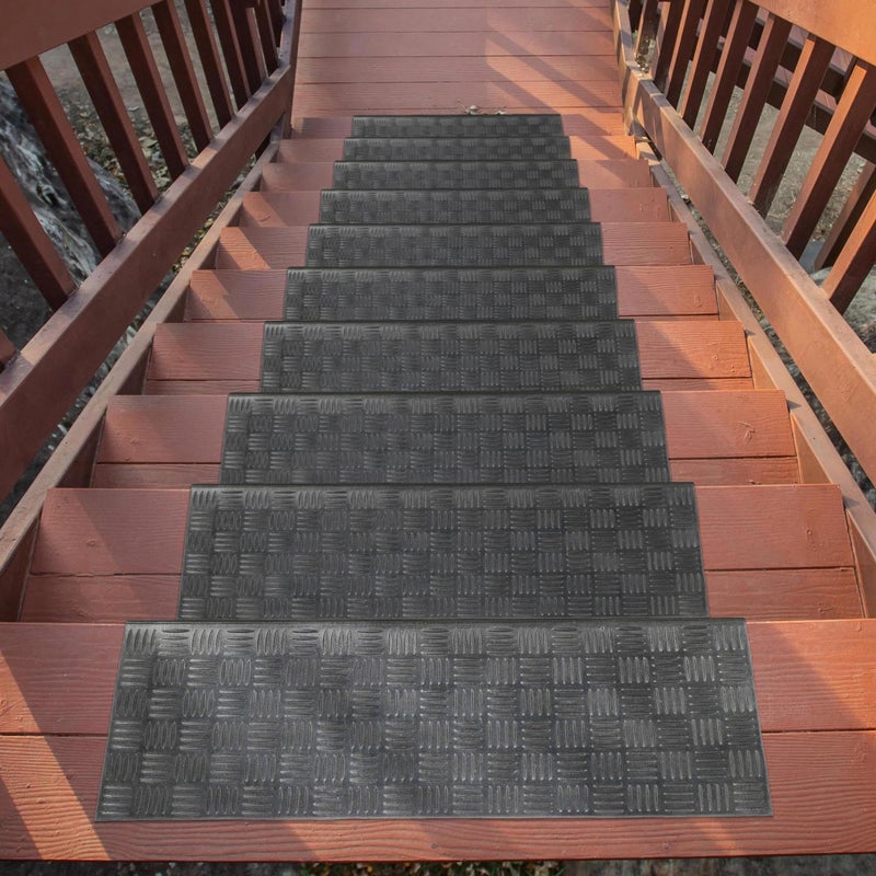 Ottomanson IndoorOutdoor HoseWash Square Edge Design NonSlip Rubber 10 x 30 Modern Stair Treads for Stairs Garage Patio 5 Pack Ridged Black