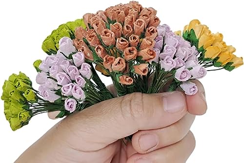 ChangThai Design Tiny ¼ Inch Diameter Cream Rosebud Paper Rose 50 Pieces Bunch of Flowers for Scrapbook Craft Mulberry Paper Mini Artificial Flower Card Wedding Dollhouse Décor - Image 2