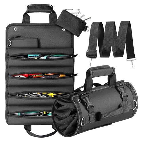 MTROYALDIA Heavy Duty Roll-Up Tool Bag with 2 Detachable Zipper Pouches, Compact and Portable Large Capacity Tool Storage, Versatile Tool Organizer for Mechanics, Electricians, and DIY Enthusiasts - Image 1