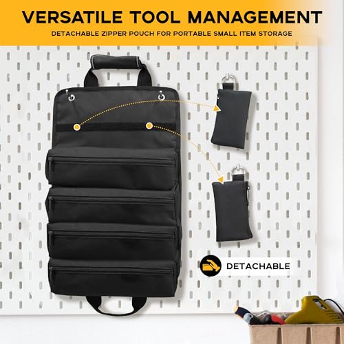 MTROYALDIA Heavy Duty Roll-Up Tool Bag with 2 Detachable Zipper Pouches, Compact and Portable Large Capacity Tool Storage, Versatile Tool Organizer for Mechanics, Electricians, and DIY Enthusiasts - Image 5