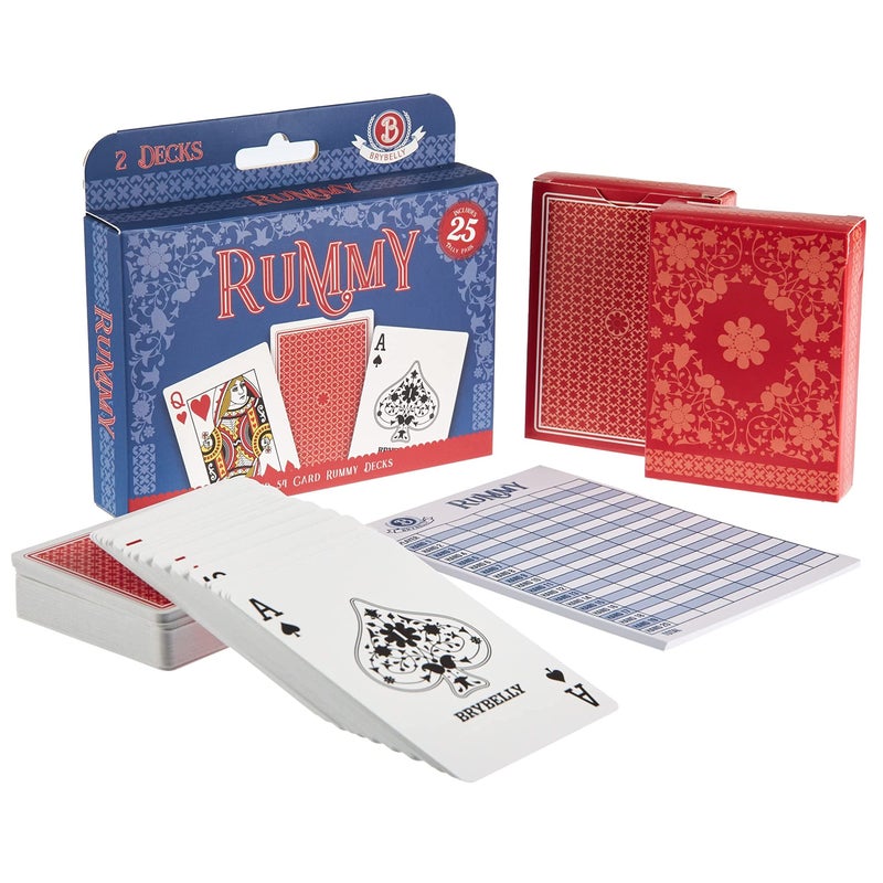 Brybelly Rummy Card Game Kit Classic Family Melding Game for 26 Players Two PlasticCoated PokerSize Standard Index Decks of 54 Cards 25 TearAway Score Pads Full Instructions for Gin Rummy - Image 2