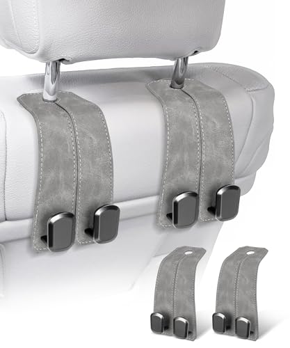 VETERBONE Car Purse Holder Hook 2PCS Car Hooks for Headrest Luxurious Leather 100 Metal Car Hangers for Seat Multifunctional Car Bag Hook Car Seat Back Storage Hook Accessories Grey - Image 1