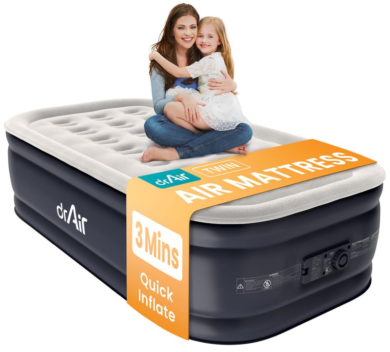 Dr. air Twin Air Mattress with Built-in Pump, 18” Raised Blow Up Mattress - 500 lbs Max Honeycomb Design, 3-Min Inflation, Waterproof Velvety Top, Ideal for Home, Guests & Camping, Colchon Inflable - Image 1