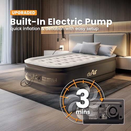 Dr. air Twin Air Mattress with Built-in Pump, 18” Raised Blow Up Mattress - 500 lbs Max Honeycomb Design, 3-Min Inflation, Waterproof Velvety Top, Ideal for Home, Guests & Camping, Colchon Inflable - Image 2