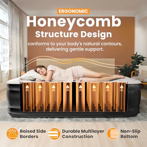 Dr. air Twin Air Mattress with Built-in Pump, 18” Raised Blow Up Mattress - 500 lbs Max Honeycomb Design, 3-Min Inflation, Waterproof Velvety Top, Ideal for Home, Guests & Camping, Colchon Inflable - Image 3