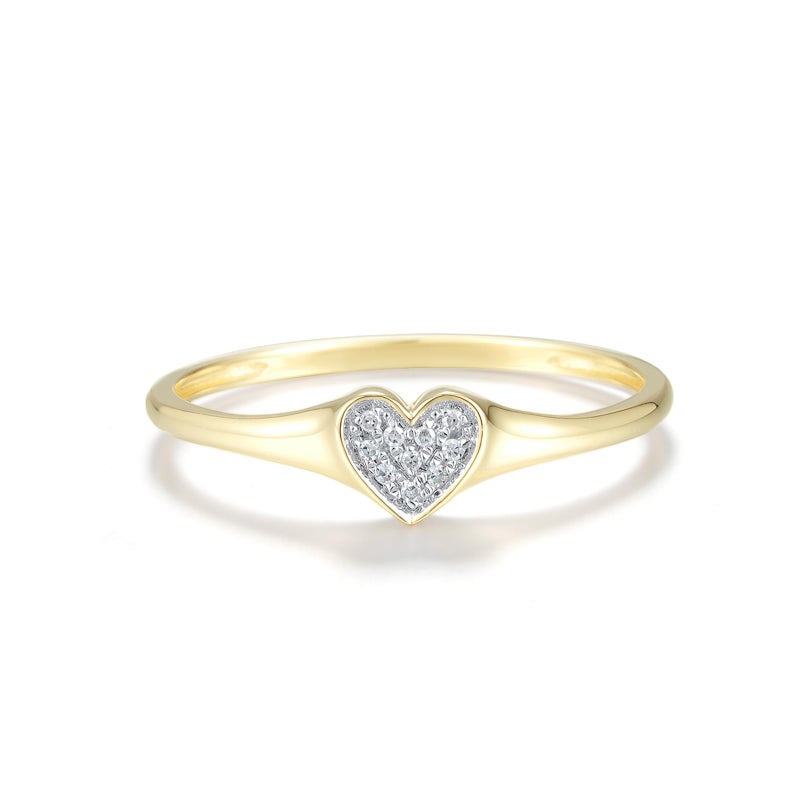 Santuzza 10K Yellow Solid Gold Heart Ring Genuine Diamond Simple Love Heart Shape Dainty Ring for Women (6) - Image 2