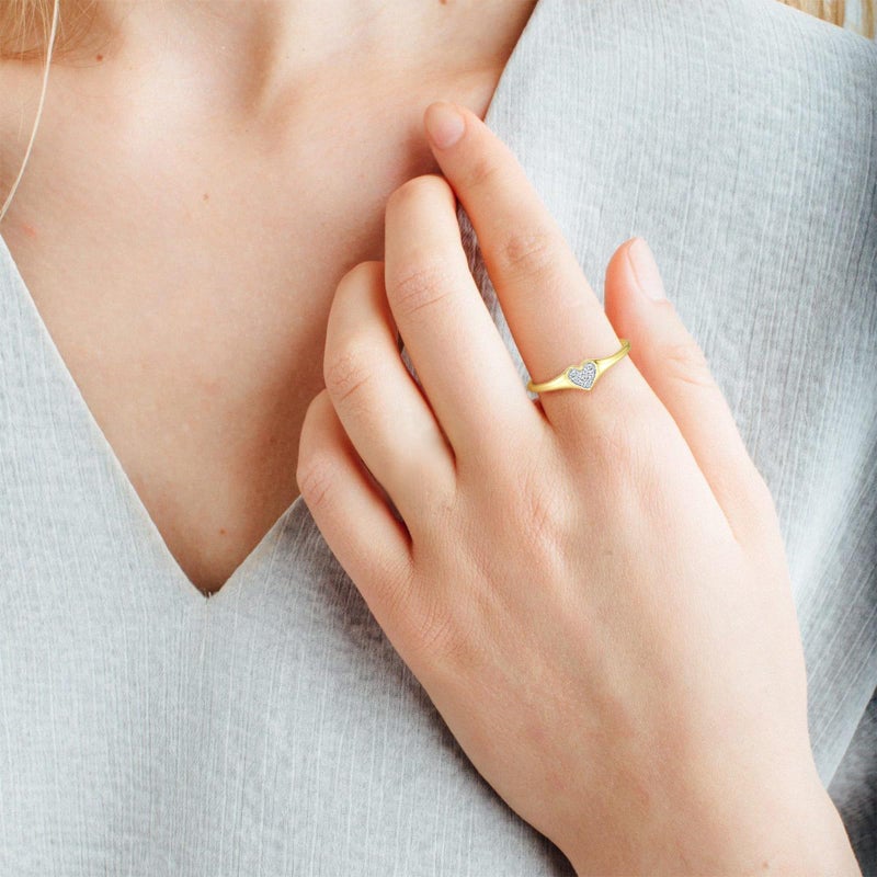 Santuzza 10K Yellow Solid Gold Heart Ring Genuine Diamond Simple Love Heart Shape Dainty Ring for Women (6) - Image 4