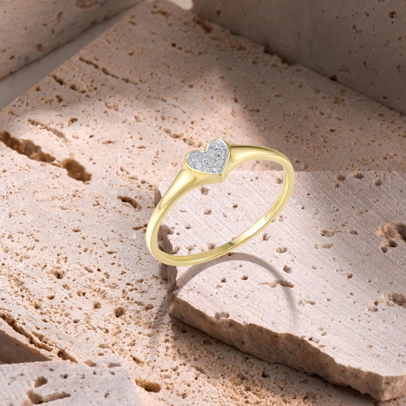 Santuzza 10K Yellow Solid Gold Heart Ring Genuine Diamond Simple Love Heart Shape Dainty Ring for Women (6) - Image 3