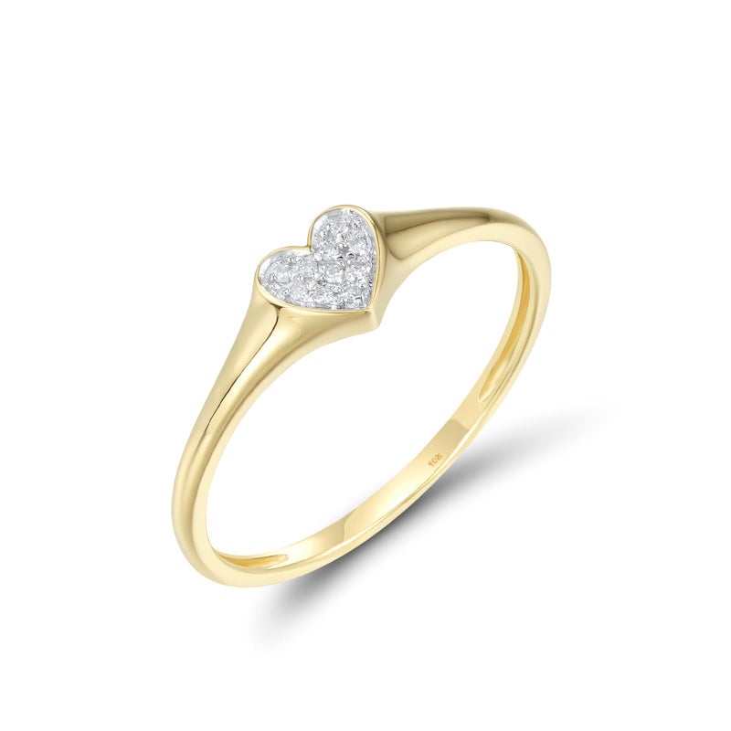 Santuzza 10K Yellow Solid Gold Heart Ring Genuine Diamond Simple Love Heart Shape Dainty Ring for Women (6) - Image 1