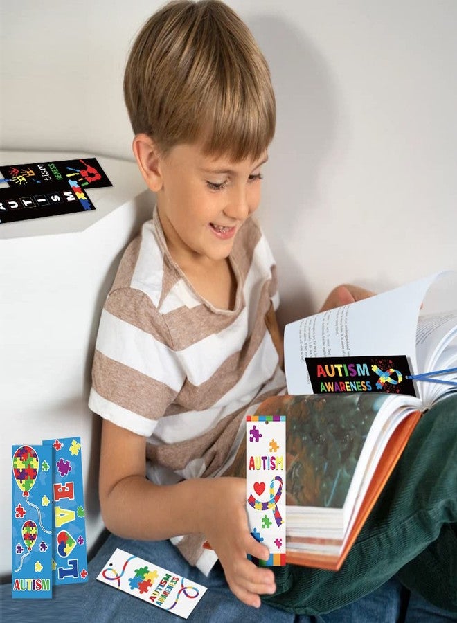 Haooryx Autism Awareness Bookmarks - 123Pcs Colorful Puzzle Pieces Ribbon Autism Awareness Book Marks for Autism Awareness Theme Favor Fundraiser Event Classroom Stationery Handout Supplies - Image 4