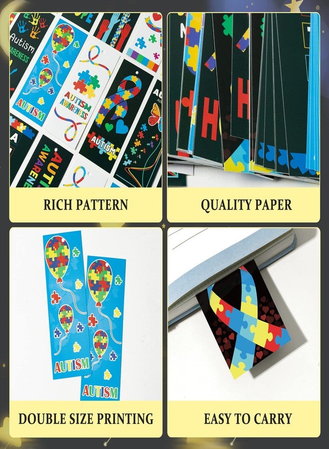 Haooryx Autism Awareness Bookmarks - 123Pcs Colorful Puzzle Pieces Ribbon Autism Awareness Book Marks for Autism Awareness Theme Favor Fundraiser Event Classroom Stationery Handout Supplies - Image 3