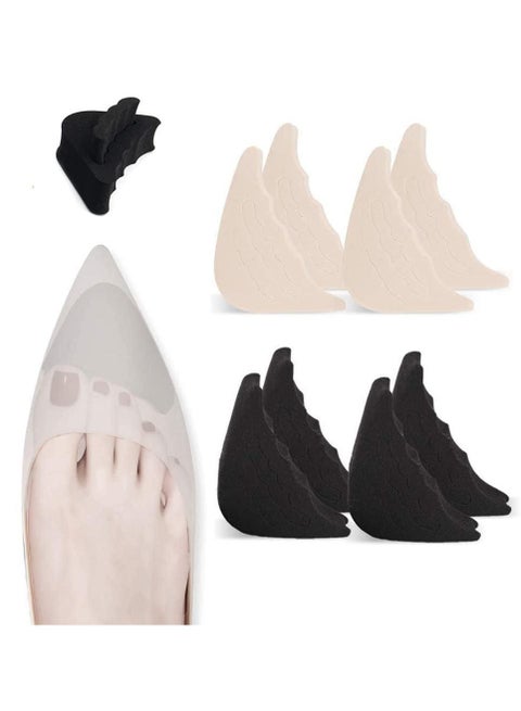 4 Pairs of Adjustable Toe Inserts for Shoes Reusable Shoe Toe Filler Inserts for Loose Too Big Shoes for Women Men Unisex Pumps Flats Sneakers(Black 2 Pairs+ Beige 2 Pairs)