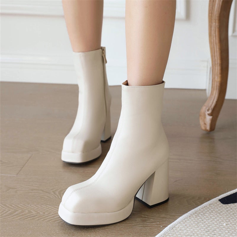 Dropshopping 2022 Square Head Thick Bottom 32-48 Fashion Side Zipper Low Boots For Women - Image 4