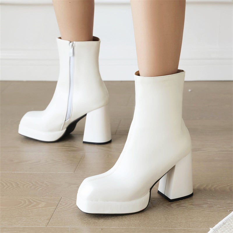 Dropshopping 2022 Square Head Thick Bottom 32-48 Fashion Side Zipper Low Boots For Women - Image 3