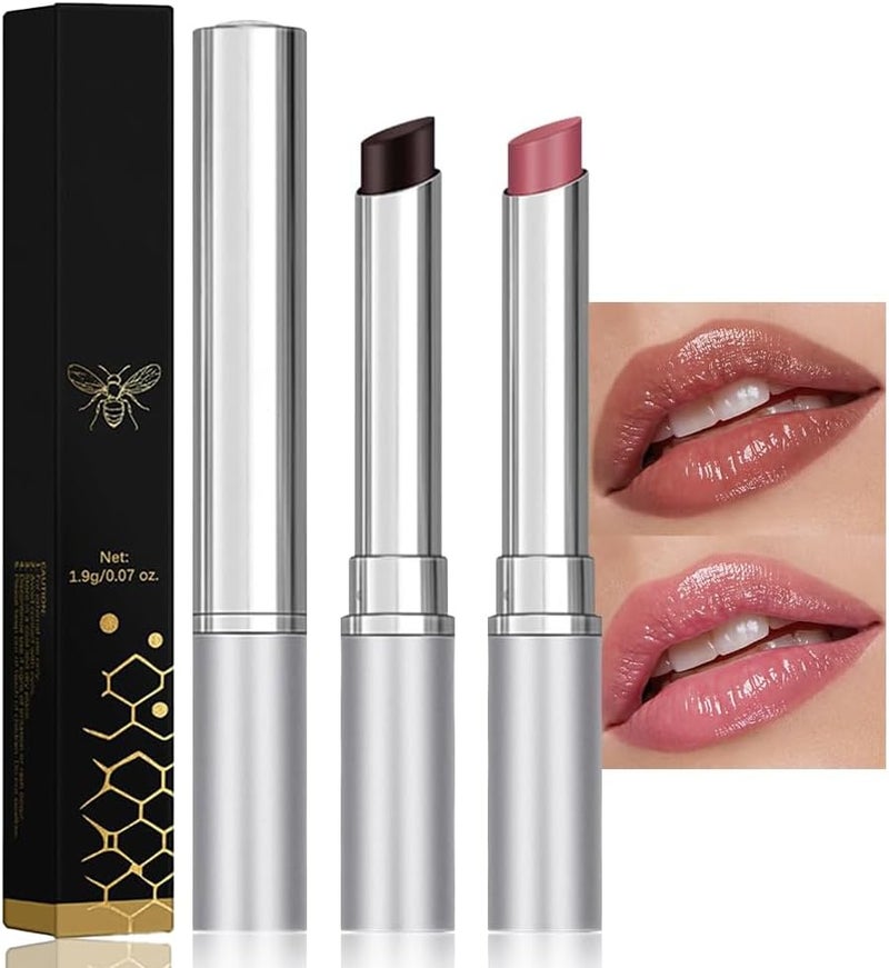 2PCS Honey Lipstick Tinted Lip Balm Hydrating Natural Glossy Black and Pink Lip Balm Sheer Moisturizing Lipstick Makeup Lip Care for Repairing Dry Lips