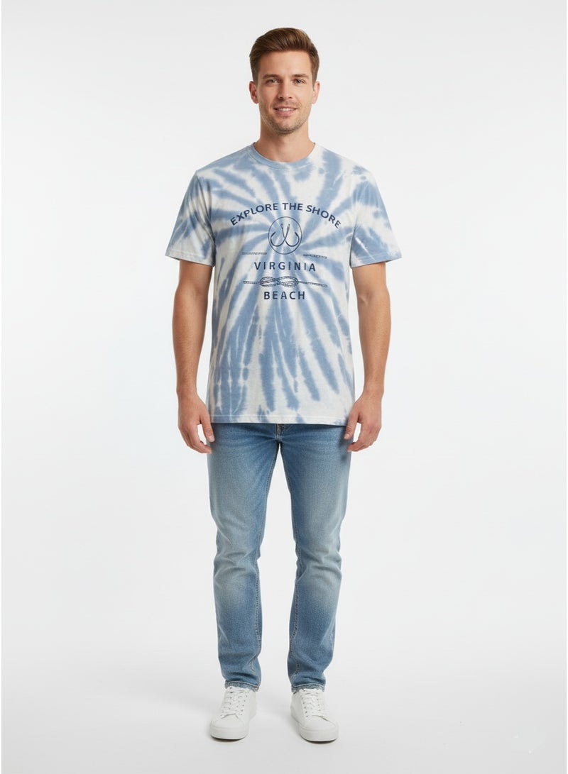 SENSATION Men’s Tie-Dye Crew Neck T-Shirt – “Explore the Shore Virginia Beach” Print | Soft Casual Tee - Image 1
