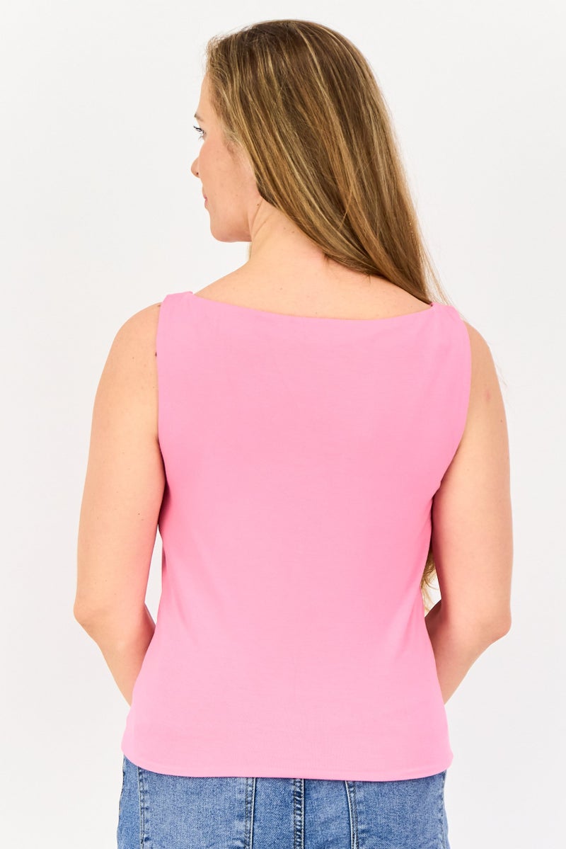 Kathy Ireland Women Boat Neck Sleeveless Solid Tank Top, Dark Pink  - Image 3