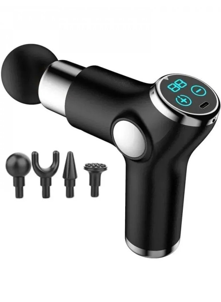 باس تيك مسدس التدليك المحمول مستويات 3 سرعة قابلة للتعديل و4 رؤوس تدليك محرك عالي السرعة لتقليل الضوضاء، قوة قوية، اهتزاز منخفض الضوضاء - Image 1
