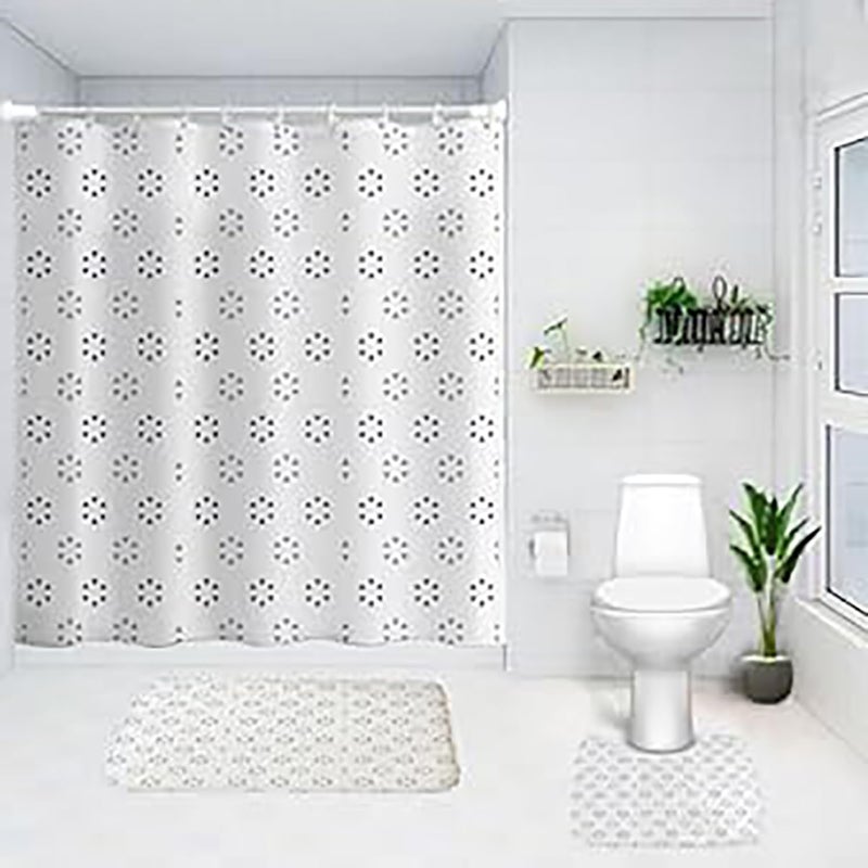 Kuber Industries Shower Curtain & Bathmat Set | Non-Slip Bath mats for Bathroom | Easy-Slide Curtains | Polyester Curtain or Bathmat for Bath Décor | YX0141-3T | 3 Pcs Set | Multicolor - Image 1