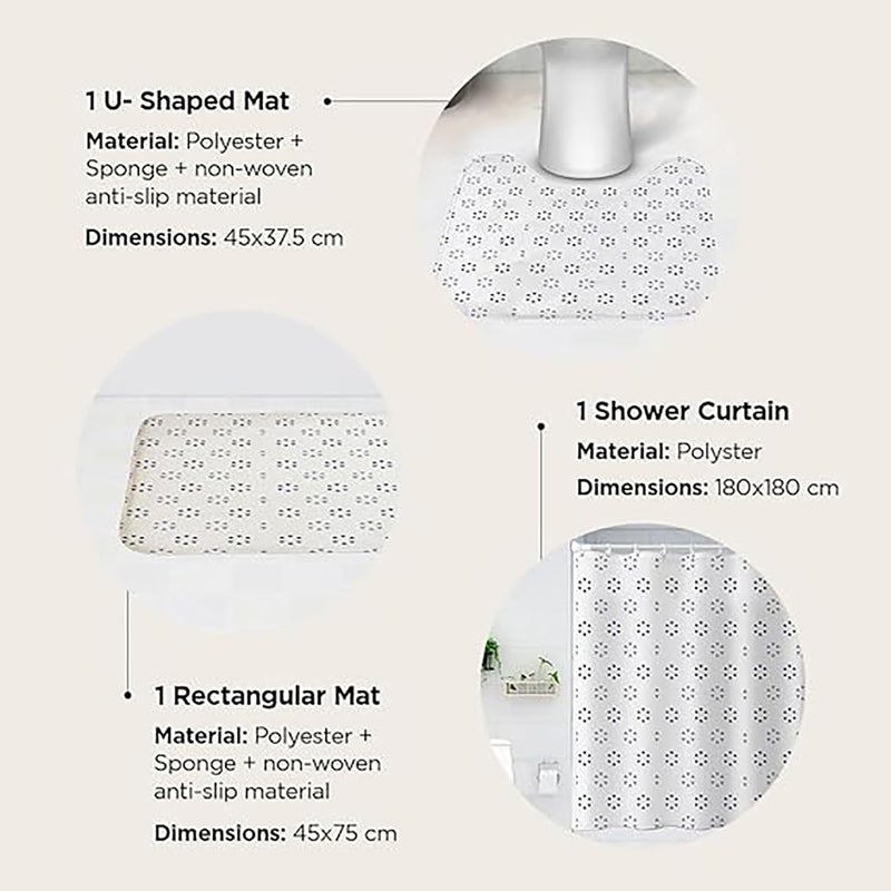 Kuber Industries Shower Curtain & Bathmat Set | Non-Slip Bath mats for Bathroom | Easy-Slide Curtains | Polyester Curtain or Bathmat for Bath Décor | YX0141-3T | 3 Pcs Set | Multicolor - Image 3