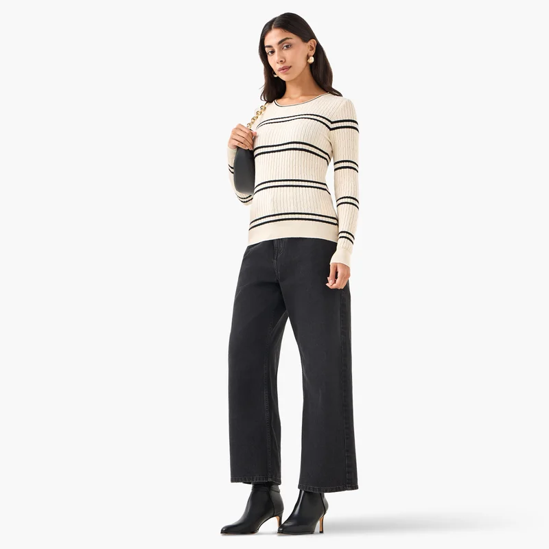 2Xtremz 2Xtremz Striped Round Neck Tricot Sweater