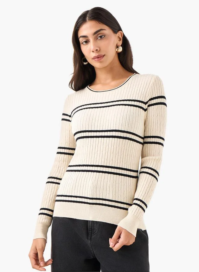 2Xtremz 2Xtremz Striped Round Neck Tricot Sweater