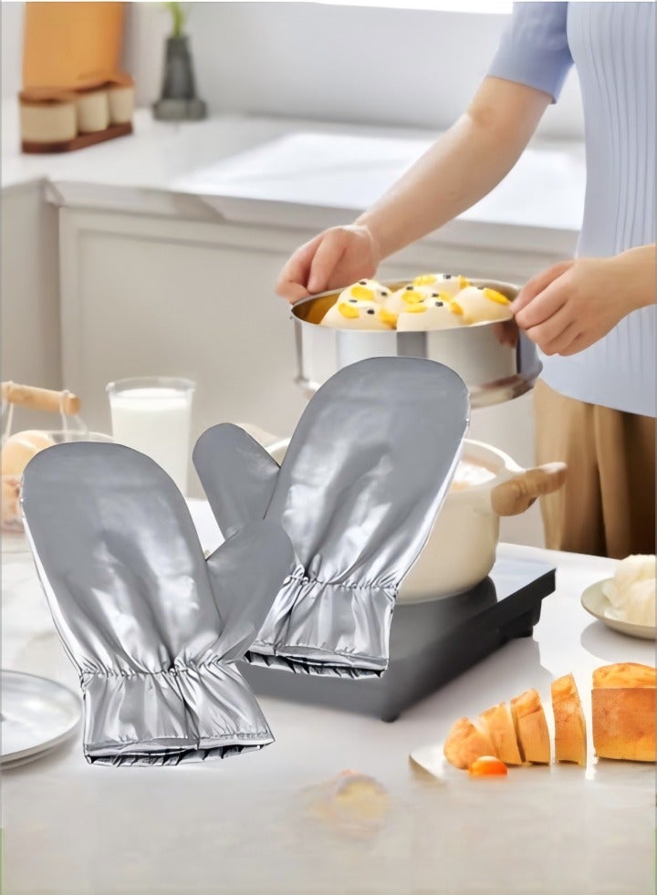 DUNISO Garment Steamer Ironing Gloves, thickened silver coated oven insulation gloves, heat resistant gloves, suitable for oven microwave hanging ironing machine, 23 * 13cm, silver  - Image 1