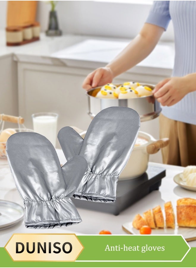 DUNISO Garment Steamer Ironing Gloves, thickened silver coated oven insulation gloves, heat resistant gloves, suitable for oven microwave hanging ironing machine, 23 * 13cm, silver  - Image 1