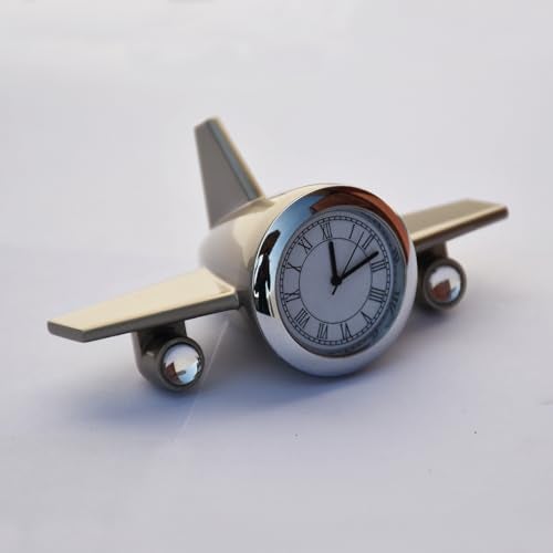 Saugat Traders Metal Analog Airplane Clock for Office Desk, Study Table - Aeroplane Miniature Table Clock Showpiece - Best Gift for Airforce Person, Aviation Lover, Air Hostess (Silver), 10x5 Cm - Image 1