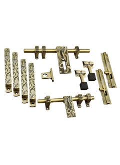 Kinfolk Kinfolk 131 Ganesh Double Door Antique Door kit Set Door Fitting Set Door kit Accessories 121 Aldrop 101 Latch 4 Handles 2 Tower Bolt and 2 Door Stopper Finish Antique Brass  - Image 1