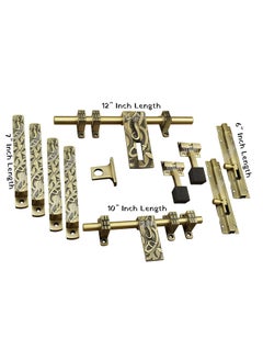 Kinfolk Kinfolk 131 Ganesh Double Door Antique Door kit Set Door Fitting Set Door kit Accessories 121 Aldrop 101 Latch 4 Handles 2 Tower Bolt and 2 Door Stopper Finish Antique Brass  - Image 2