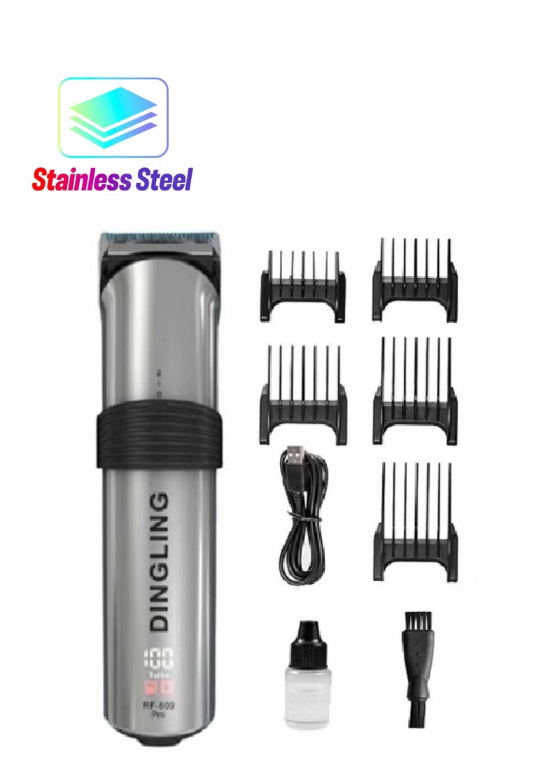 DINGLING Professional Electric Hair Clipper with Blade Men's Hair Trimmer RF-609PRO Silver - Image 1