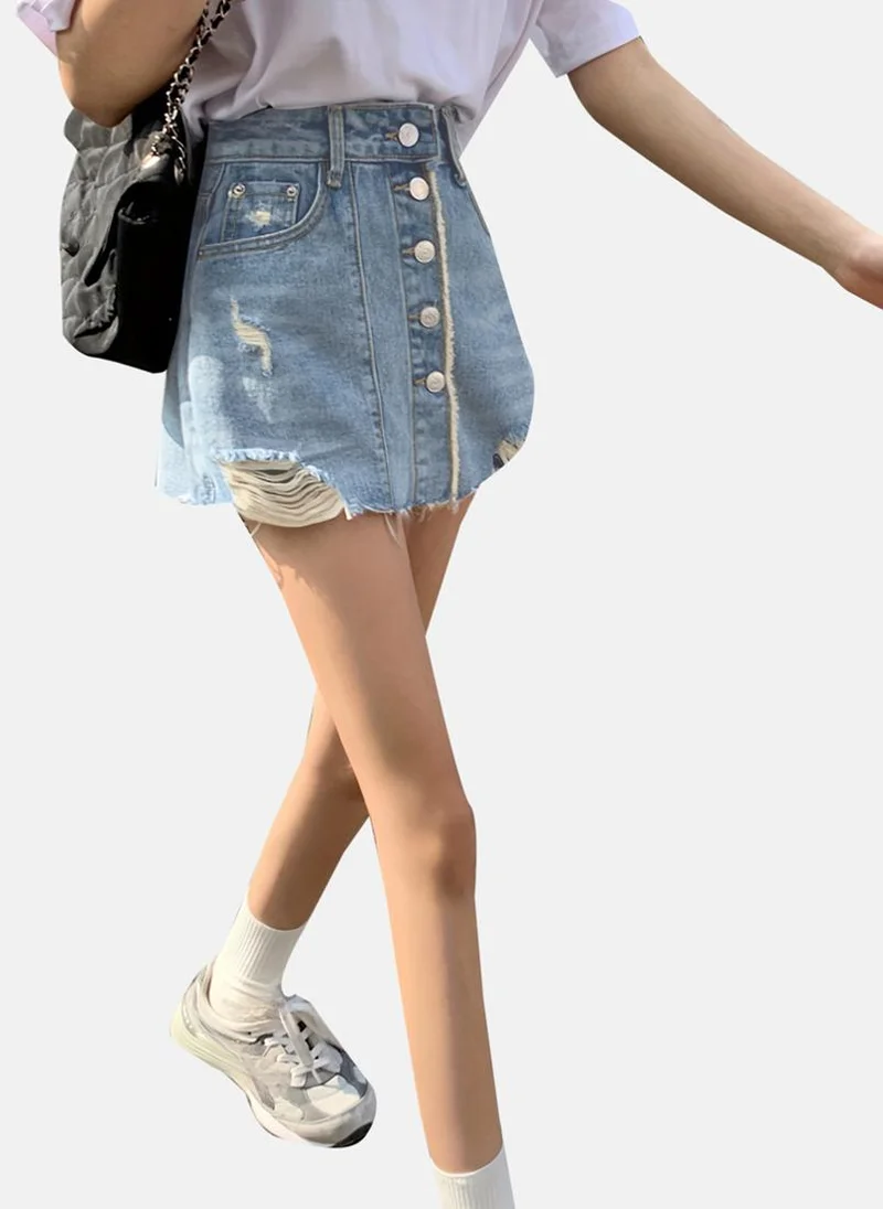 YUNIQEE Blue Solid Denim Mini Skirt